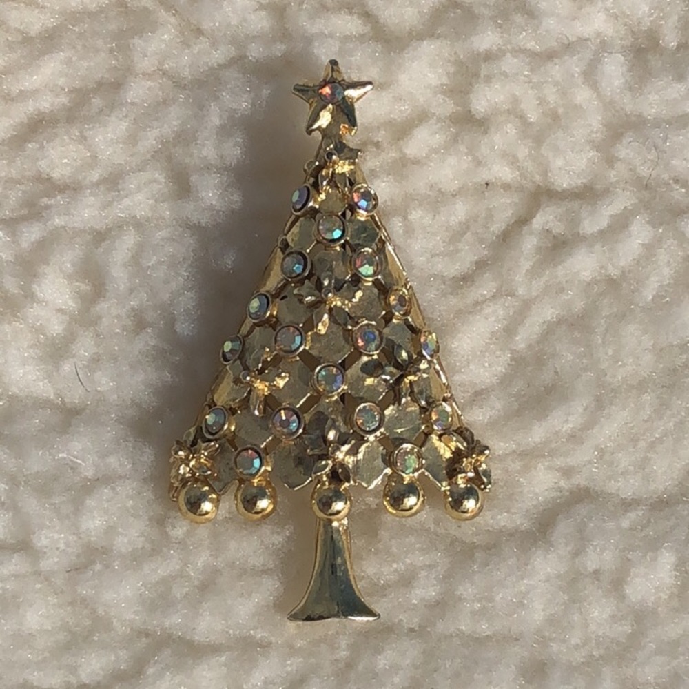 Golden Christmas Tree Brooch